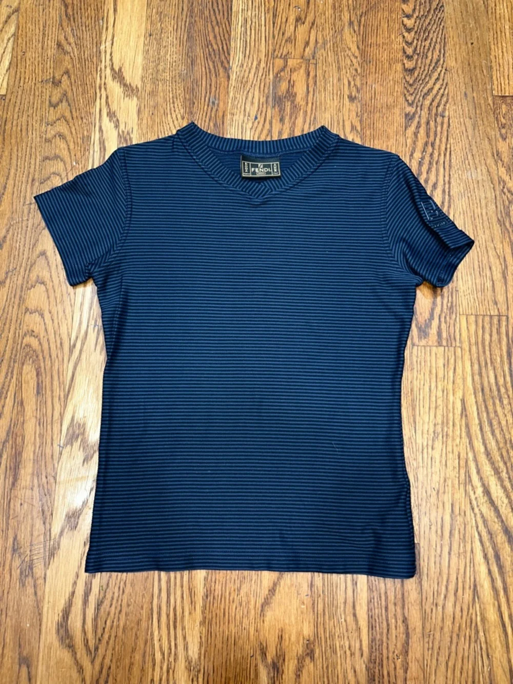 Vintage Fendi Jeans Ribbed Knit Top Made in Italy Navy Minimalist Y2K - Picture 1 of 7